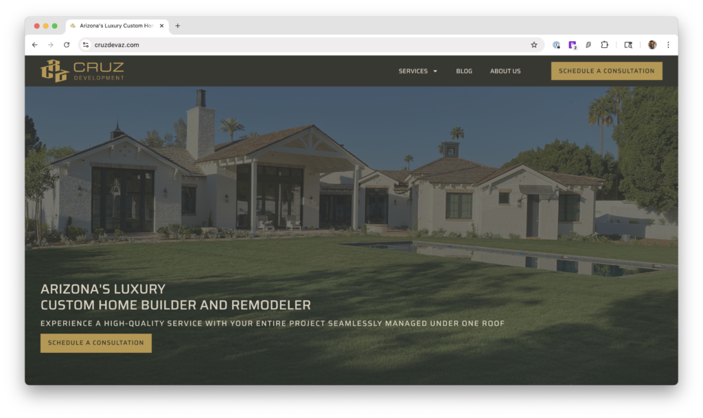 Home page of Cruz Development website homepage